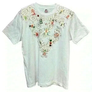 Vintage 80s 90s Bedazzled Handmade Oversized Mahjong Tee T shirt XL
